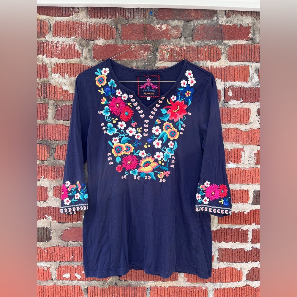 Johnny Was LA Embroidered Navy Blue Women's Top